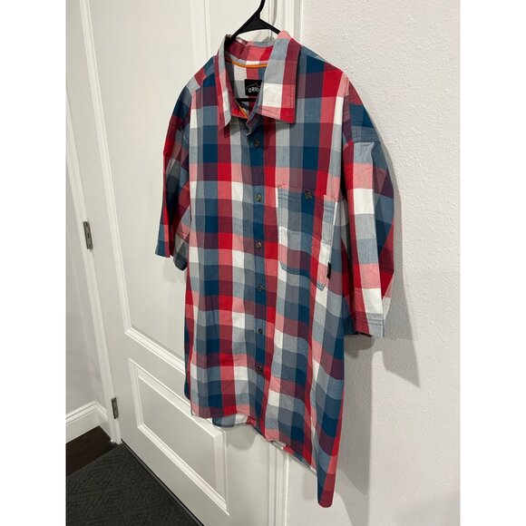 Orvis Short Sleeve Plaid Button Up Shirt Red Blue Sz XXL Cotton Classic Preppy - Picture 3 of 11